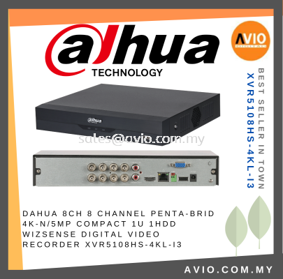 Dahua 8ch 8 Channel 4K 8MP Lite / 5MP Wizsense 1 HDD Bay Analog CCTV DVR Recorder CVI TVI AHD CVBS XVR5108HS-4KL-I3