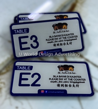 TABLE NUMBER TAG ACRYLIC PLATE WITH INKJET STICKER