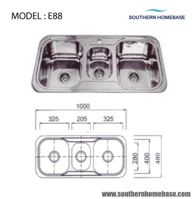 Sinki Dua Mangkuk + Mangkuk Kecil : ELITE E88