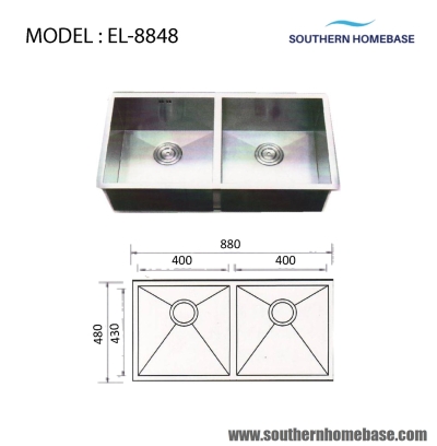 Sinki Dapur Dua Mangkuk : ELITE EL-8848