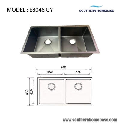 KITCHEN SINK DOUBLE BOWL : ELITE E8046 GY