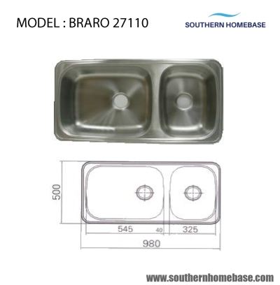 KITCHEN SINK DOUBLE BOWL : ELITE BRARO 27110