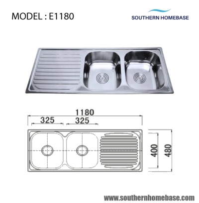 KITCHEN SINK DOUBLE BOWL WITH DRAINER : ELITE E1180