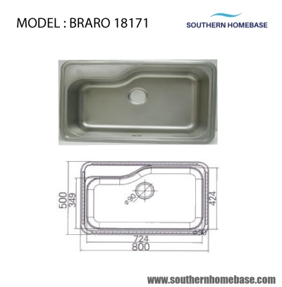 KITCHEN SINK SINGLE BOWL : ELITE BRARO 18171