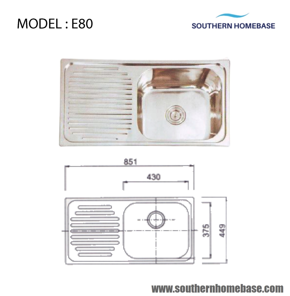 SINKI DAPUR 1 MANGKUK DENGAN DRAINER : ELITE E80 ELITE - Sinki Mangkuk Tunggal Keluli Tahan Karat Sinki Dapur Carta Pilihan Warna Corak