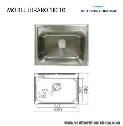 KITCHEN SINK SINGLE BOWL : ELITE BRARO 18310