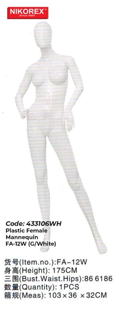 433106WH - Plastic Female Mannequin FA-12W (G.White)