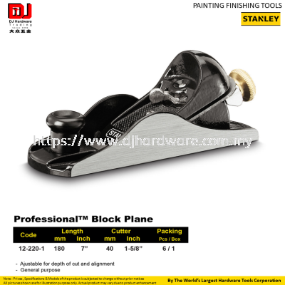 STANLEY PAINTING FINISHING TOOLS PROFESSIONAL BLOCK PLANE 40MM X 180MM 122201 (CL)