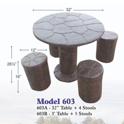 Garden Concrete Table Stool  Set - Model 603 