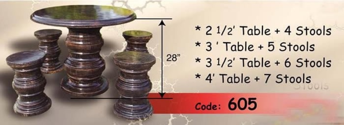 Concrete Garden Table & Stool Set (4+1) - 605