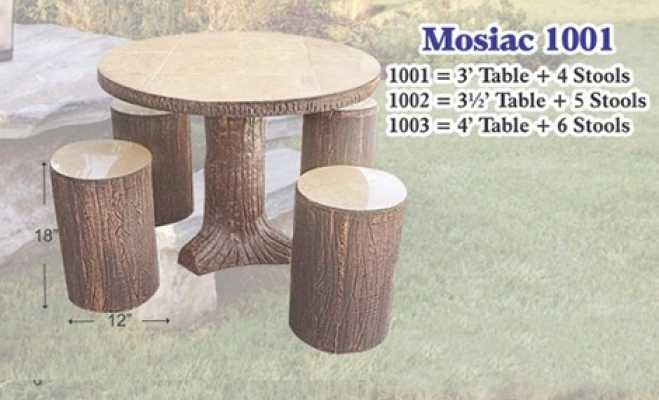 Artificial Tree Stump Style Garden Concrete Table Set  - Mosiac 1001