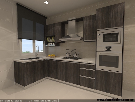 Contoh Reka Bentuk Kabinet Dapur Jenis Laminated Plywood Bingkai Aluminium K8