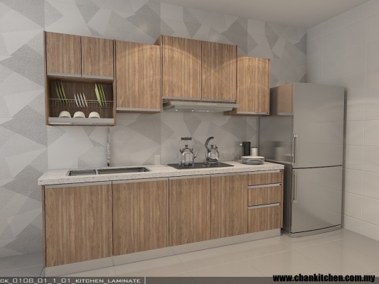 Contoh Reka Bentuk Kabinet Dapur Jenis Laminated Plywood Bingkai Aluminium K6