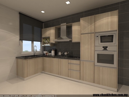 Contoh Reka Bentuk Kabinet Dapur Jenis Laminated Plywood Bingkai Aluminium K10