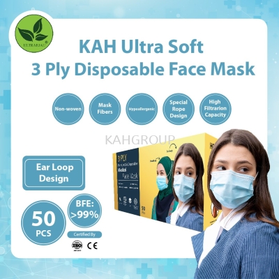 KAH 3 Ply Premium Soft Disposable Face Mask Earloop Design @ BFE99%