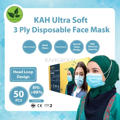 KAH 3 Ply Premium Soft Disposable Face Mask Headloop Design @ BFE99%