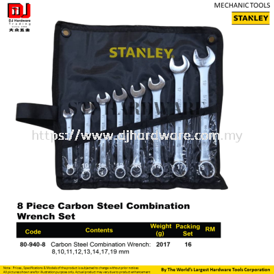 STANLEY MAECHANIC TOOLS CARBON STEEL COMBINATION WRENCH SET 8PC  809408 (CL)