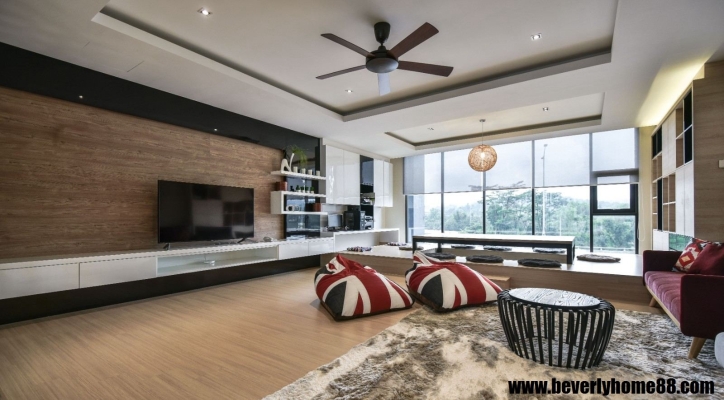 Modern Living Renovation Design With Light Holder Plaster Ceiling - Bukit Jalil Bungalow