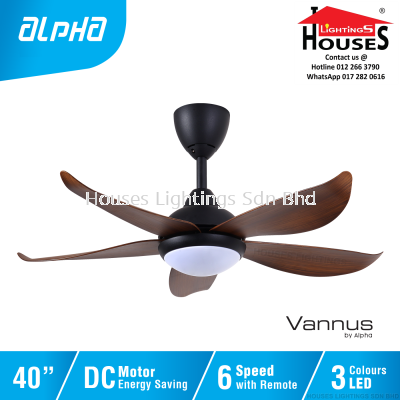 ALPHA Vannus - LUNA LED 5B 40 Inch DC Motor Ceiling Fan with 5 Blades (6 Speed Remote) - WALNUT(MB+WN)