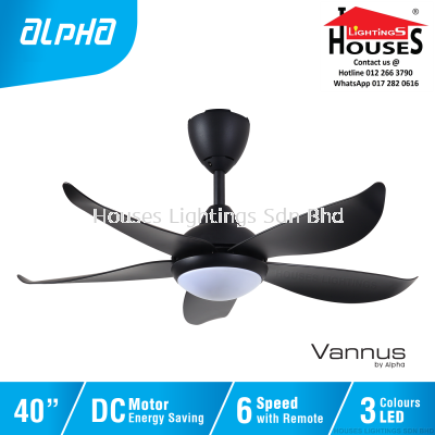 ALPHA Vannus - LUNA LED 5B 40 Inch DC Motor Ceiling Fan with 5 Blades (6 Speed Remote) - Matt Black