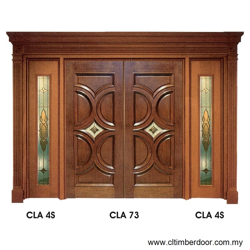 9 Feet Mould Door - CLA 4S + CLA 73 9 Feet 4 Leaf Solid Doors (Dark Wood Color)  Solid Wood Door & Wooden  Door Choose Sample / Pattern Chart