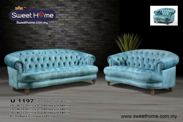 Sofa Chesterfield Gaya Diraja 1+2+3 SkyBlue