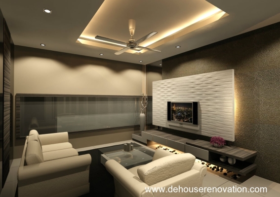 Living & Plaster Ceiling With Light Holder Design