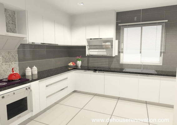 White Color L-Shape Kitchen Cabinet