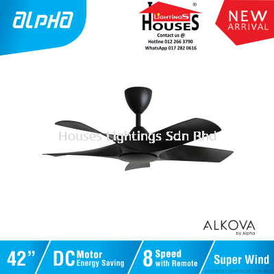 ALPHA Alkova - AXIS 42 Inch DC Motor Ceiling Fan with 5 Blades (8 Speed Remote) - Matt Black
