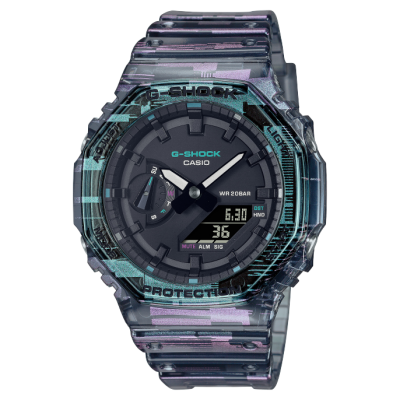 G-SHOCK GA-2100NN-1A IRIDESCENT DIGITAL GLITCH BLAZING RESIN BAND WATCH