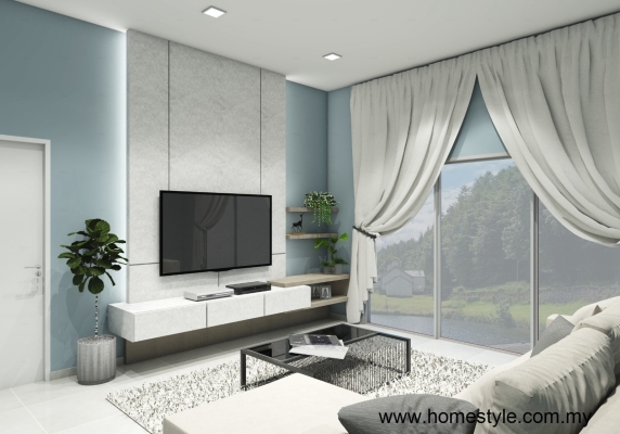 Small Apartment Living Design With Custom TV Cabinet