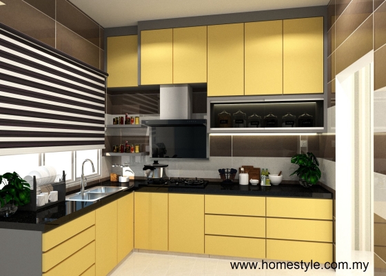 Smart Yellow L-Shape Kitchen Cabinet