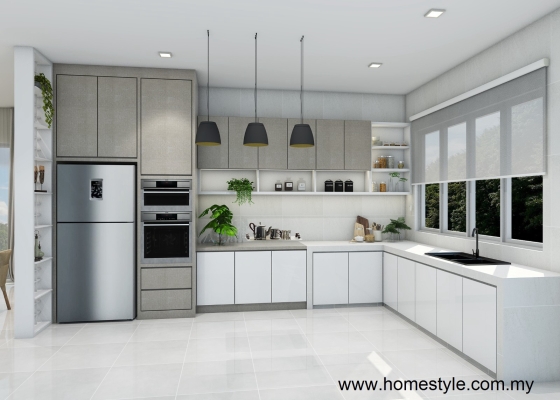 White Bottom & Grey Top Kitchen Cabinet