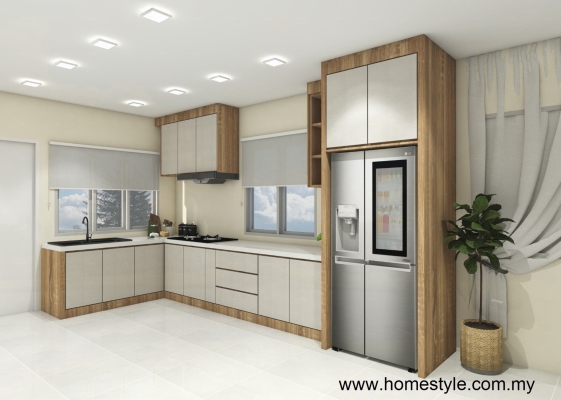 Kabinet Dapur Warna Bijian Kayu Dua Tune