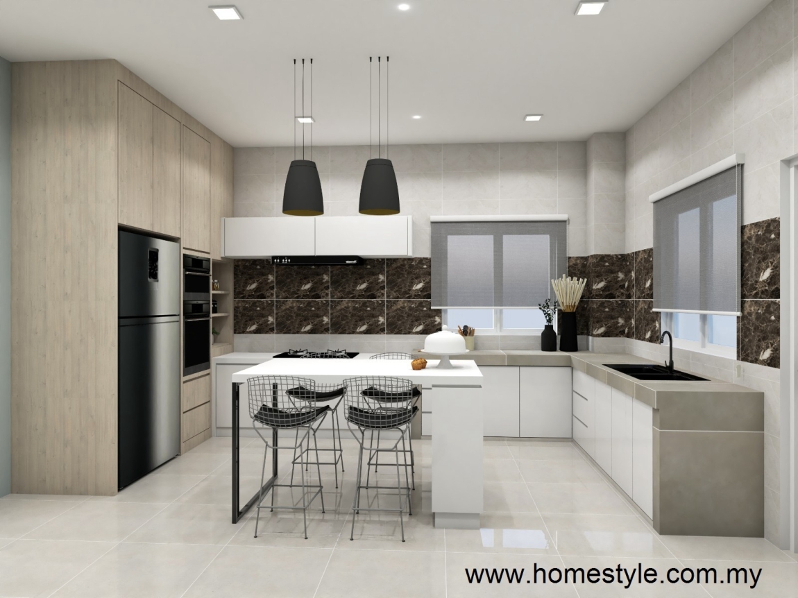 L Shape Kitchen Cabinet & Dning Kitchen Island Table Kitchen 3D Design Drawing