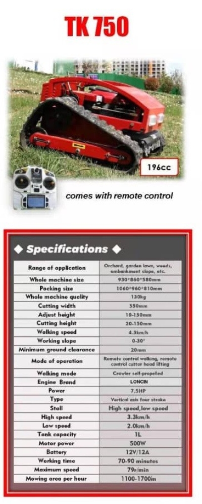 Token Remote Control Lawn Mower TK750 196cc G002