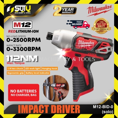 MILWAUKEE M12 BID-0 ASIA 12V 112NM M12 Compact Impact Driver 2500RPM (SOLO - NO BATTERY & CHARGER)