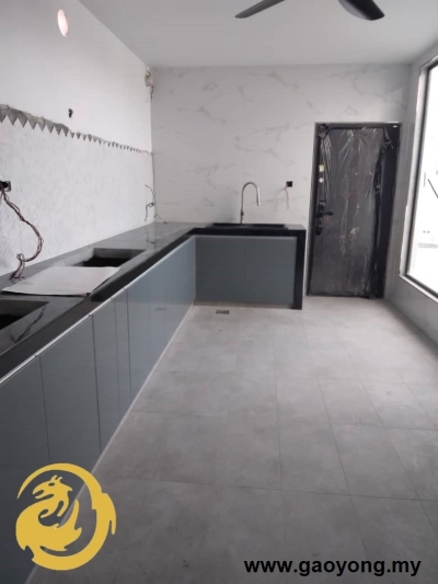 Concrete Table Top With Grey Aluminium Cabinet Door  