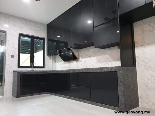 Black Color Concrete Table With Aluminium Kitchen Cabinet Door