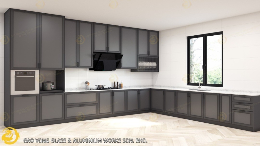 铝制厨柜3D 设计参考厨房壁橱厨房3D设计图马来西亚| HomeBagus 