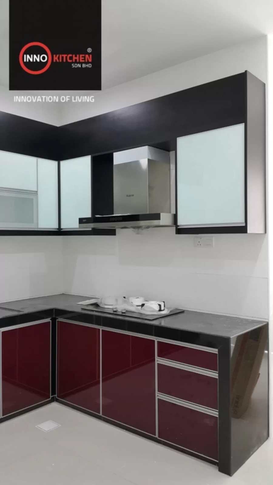 Red & White Theme Kitchen Cabinet Sample  3G Door Kitchen Cabinet Kitchen Cabinet  Malaysia Reference Renovation Design 