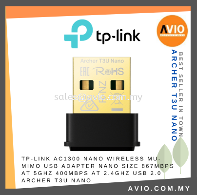 TP-LINK Tplink AC1300 Archer T3U Nano Wireless MU MIMO USB Wifi Adapter 1300Mbps Dual Band 2.4GHz 5GHz Archer T3U Nano