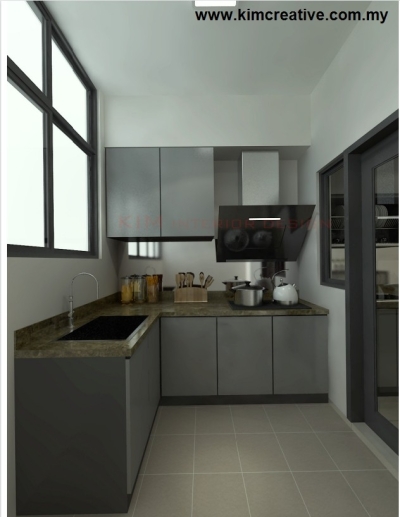 Rekaan 3D Kabinet Dapur Basah Di Akasa Residence Cheras