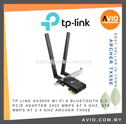 TP-LINK Tplink TX55E AX3000 Wireless Wifi 6 Speed Bluetooth 2.4GHz 5GHz PCIe Adapter 2 External Antenna Archer TX55E