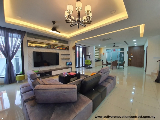 Bukit Gambir Double Storey Bungalow Living & Plaster Ceiling Design Reference