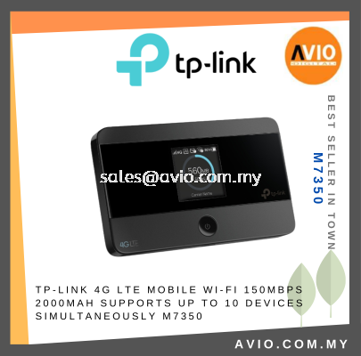 TP-LINK Tplink M7350 4G LTE Mobile Wifi 2.4GHz 150Mbps 2000mAh Speed Support 10 Device Micro SD Card Slot Black M7350