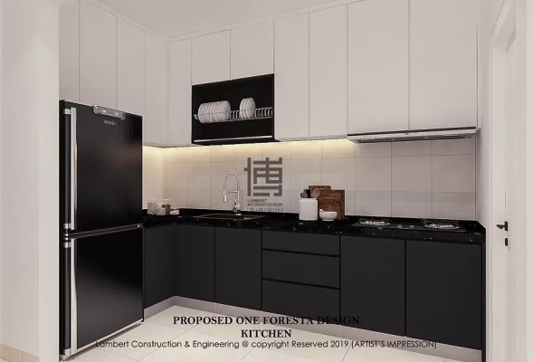 Black & White Theme Kitchen Cabinet Design In One Foresta Bayan Lepas