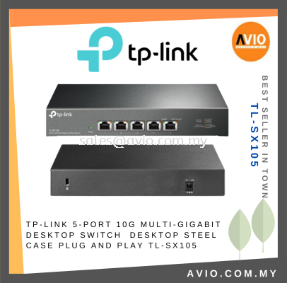 TP-LINK Tplink 5 Port 5x 10G Multi Gigabit Switch RJ45 Port Desktop Steel Case Plug and Play Black SX1005 TL-SX105