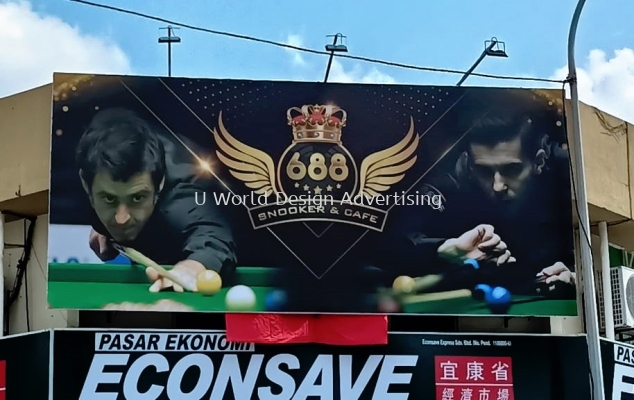 Snooker Advertising Billboard Signage with Spotlights | Jumbo Big Size Tarpaulin | Supply Printing Design Install | Malaysia