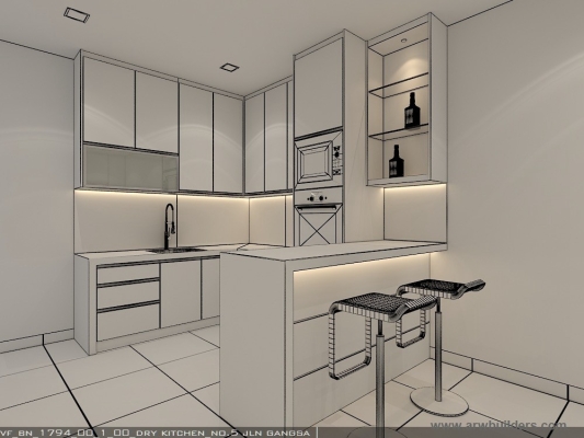 Reka Bentuk 3D Kabinet Dapur Dengan Pulau 